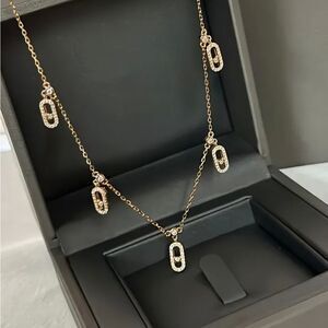 14K Gold Plated Geometrical Link Paperclip Designer Inspired Diamond Necklace